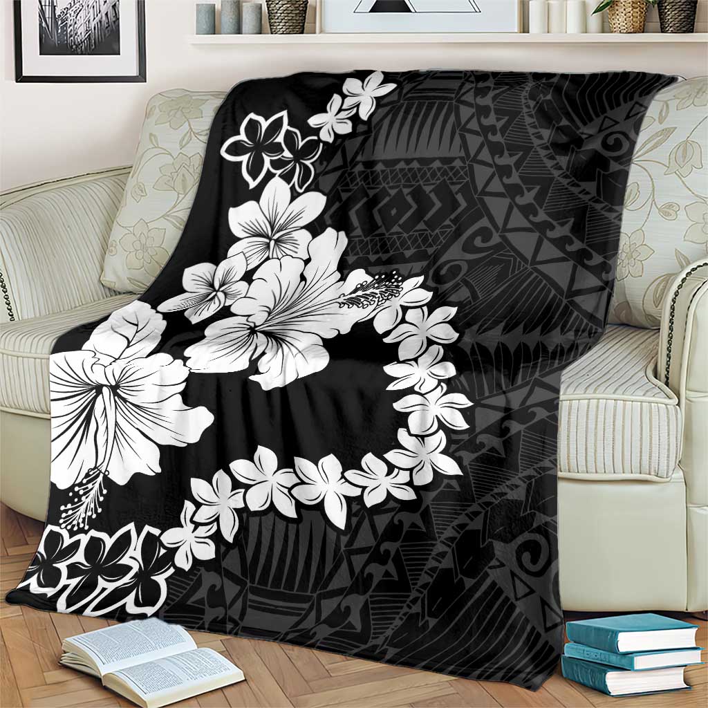 American Samoa Lotu Tamaiti Blanket White Sunday Plumeria Black Vibe LT9 - Polynesian Pride
