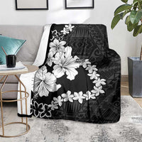 American Samoa Lotu Tamaiti Blanket White Sunday Plumeria Black Vibe LT9 - Polynesian Pride