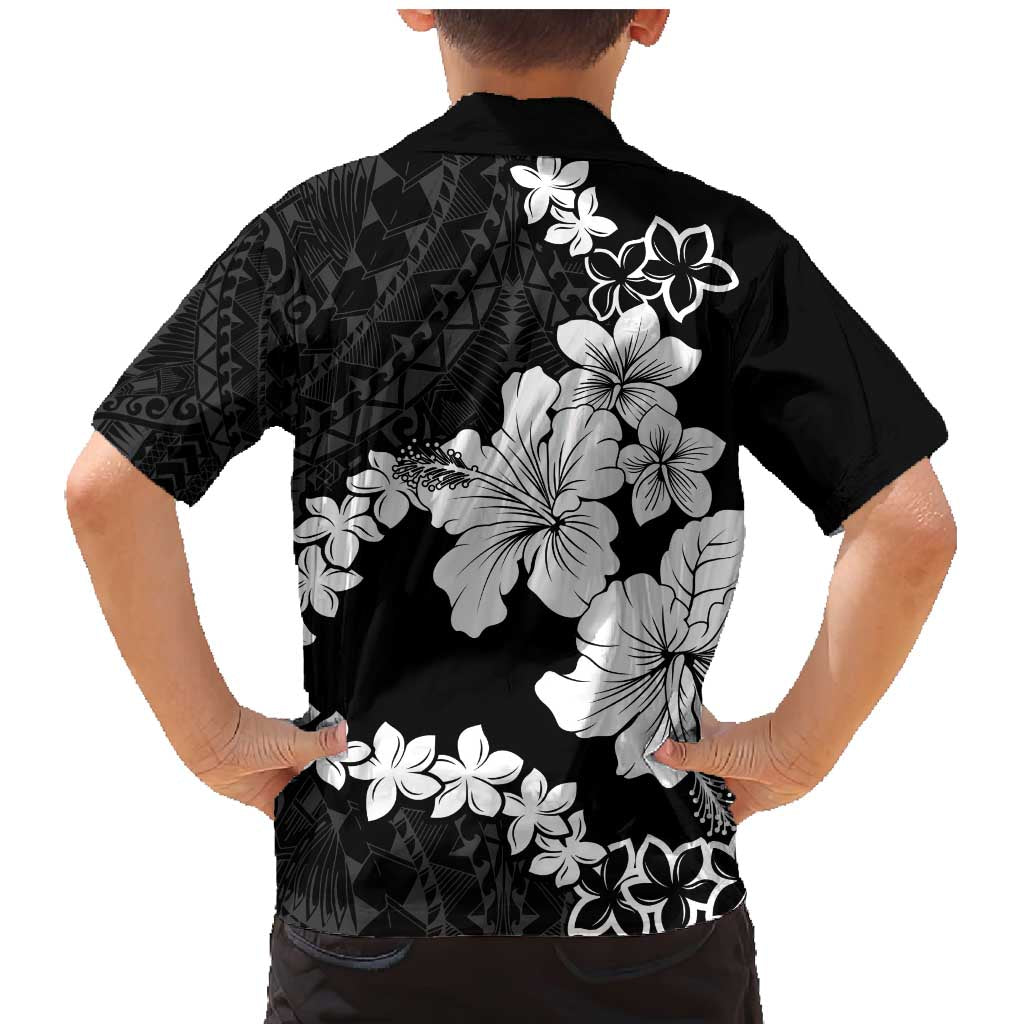 American Samoa Lotu Tamaiti Family Matching Mermaid Dress and Hawaiian Shirt White Sunday Plumeria Black Vibe LT9 - Polynesian Pride