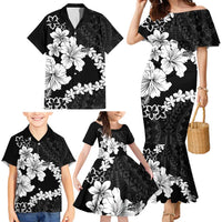 American Samoa Lotu Tamaiti Family Matching Mermaid Dress and Hawaiian Shirt White Sunday Plumeria Black Vibe LT9 - Polynesian Pride