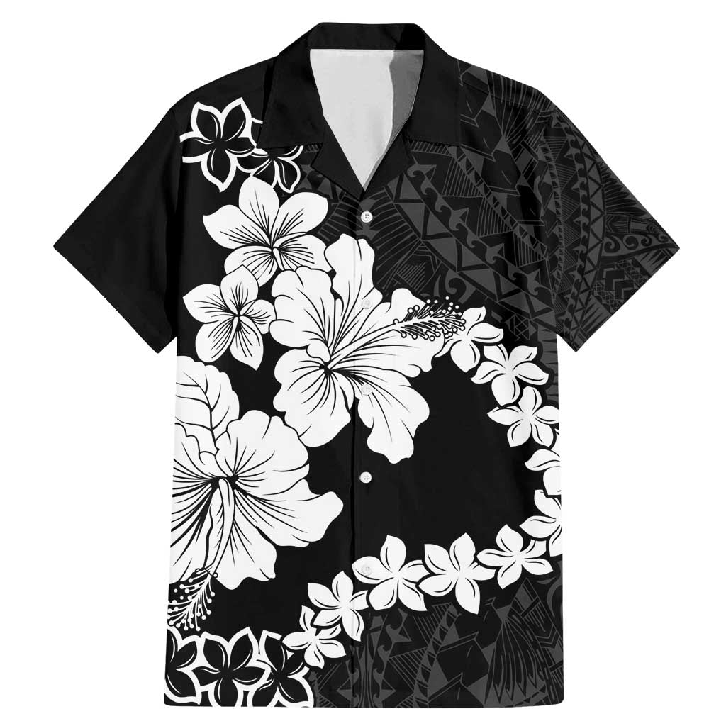 American Samoa Lotu Tamaiti Family Matching Mermaid Dress and Hawaiian Shirt White Sunday Plumeria Black Vibe LT9 Dad's Shirt - Short Sleeve Black - Polynesian Pride