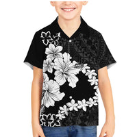 American Samoa Lotu Tamaiti Family Matching Mermaid Dress and Hawaiian Shirt White Sunday Plumeria Black Vibe LT9 Son's Shirt Black - Polynesian Pride