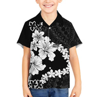 American Samoa Lotu Tamaiti Family Matching Off Shoulder Short Dress and Hawaiian Shirt White Sunday Plumeria Black Vibe LT9 Son's Shirt Black - Polynesian Pride