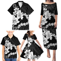 American Samoa Lotu Tamaiti Family Matching Puletasi and Hawaiian Shirt White Sunday Plumeria Black Vibe LT9 - Polynesian Pride