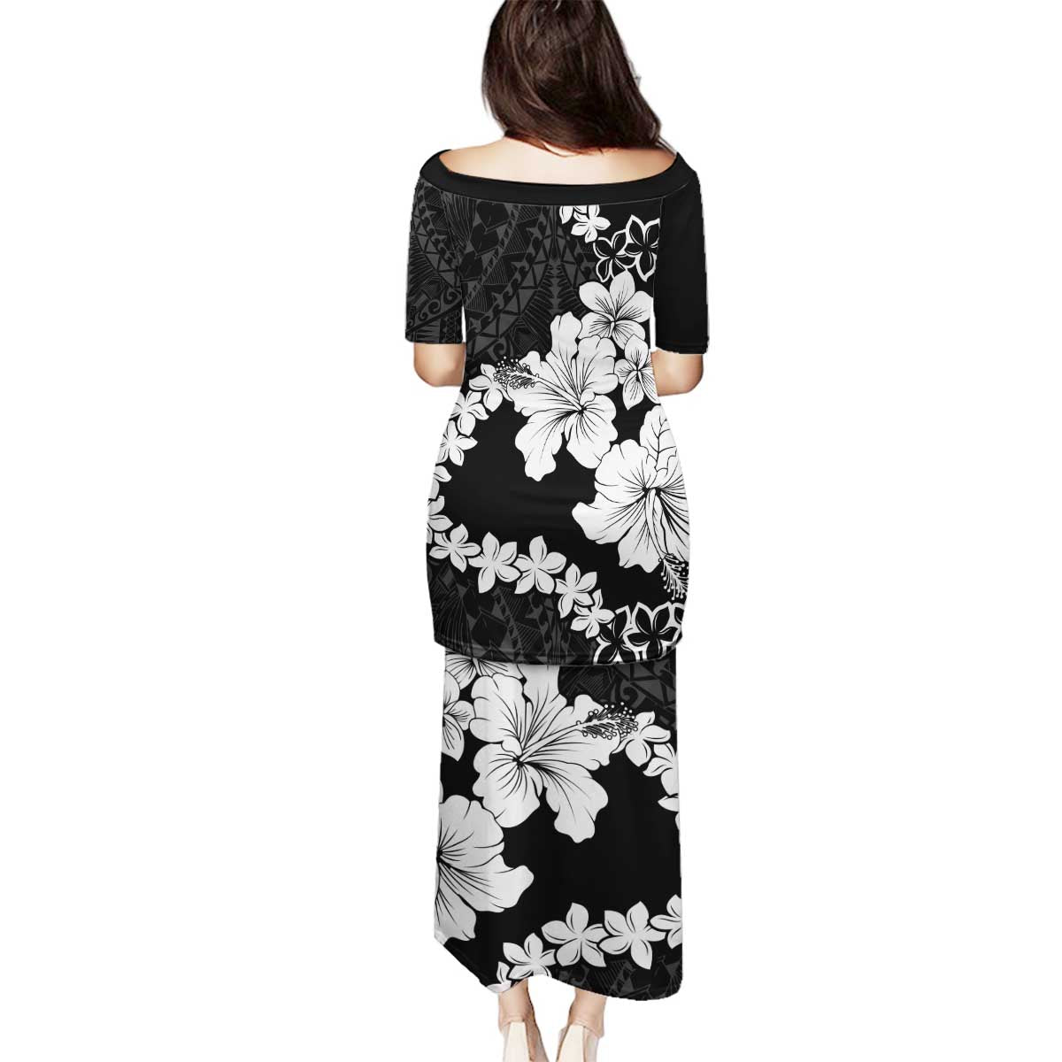 American Samoa Lotu Tamaiti Family Matching Puletasi and Hawaiian Shirt White Sunday Plumeria Black Vibe LT9 - Polynesian Pride