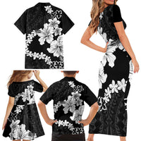 American Samoa Lotu Tamaiti Family Matching Short Sleeve Bodycon Dress and Hawaiian Shirt White Sunday Plumeria Black Vibe LT9 - Polynesian Pride