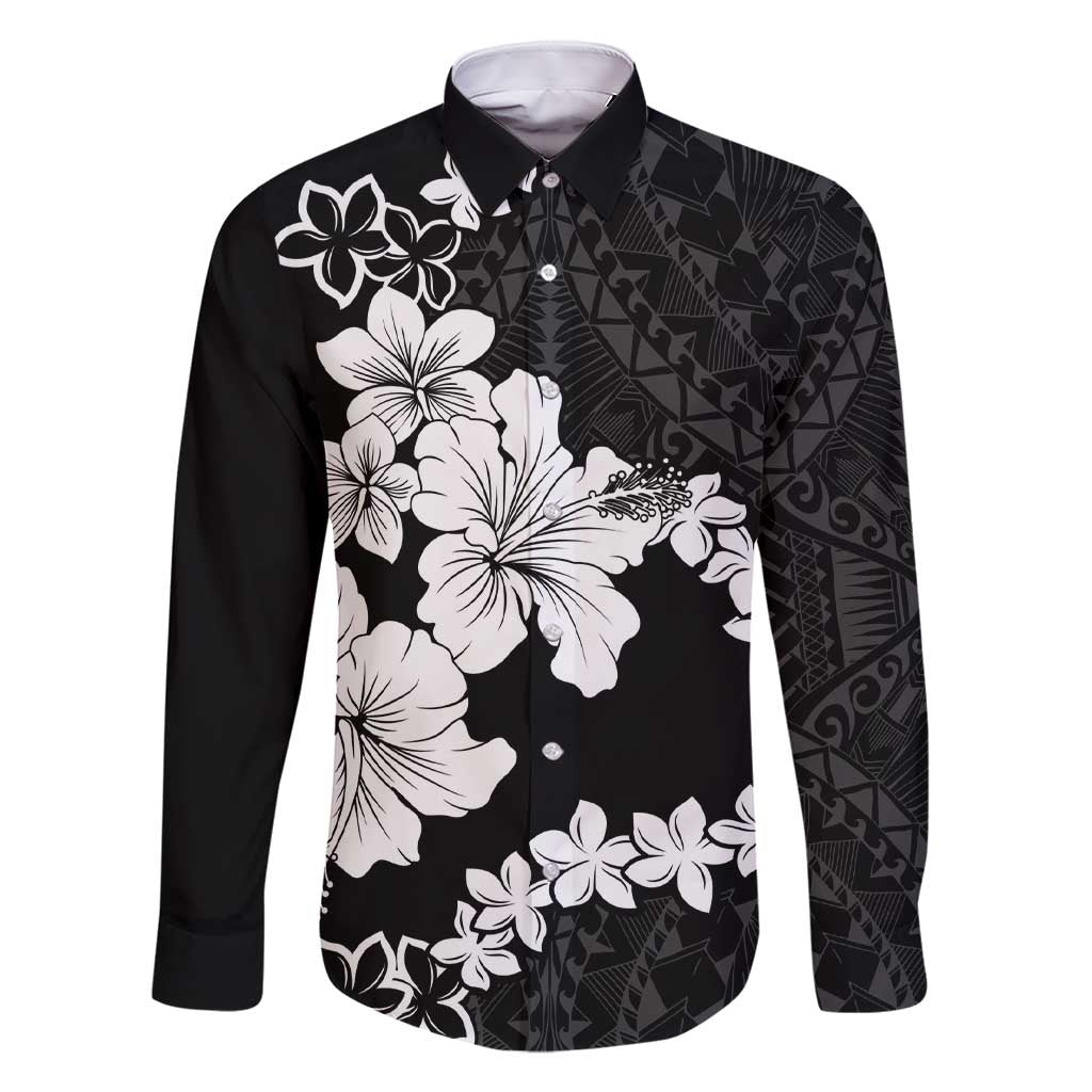 American Samoa Lotu Tamaiti Family Matching Short Sleeve Bodycon Dress and Hawaiian Shirt White Sunday Plumeria Black Vibe LT9 Dad's Shirt - Long Sleeve Black - Polynesian Pride
