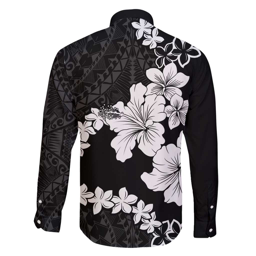 American Samoa Lotu Tamaiti Family Matching Summer Maxi Dress and Hawaiian Shirt White Sunday Plumeria Black Vibe LT9 - Polynesian Pride