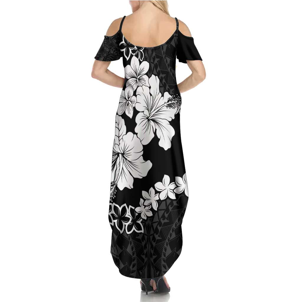 American Samoa Lotu Tamaiti Family Matching Summer Maxi Dress and Hawaiian Shirt White Sunday Plumeria Black Vibe LT9 - Polynesian Pride