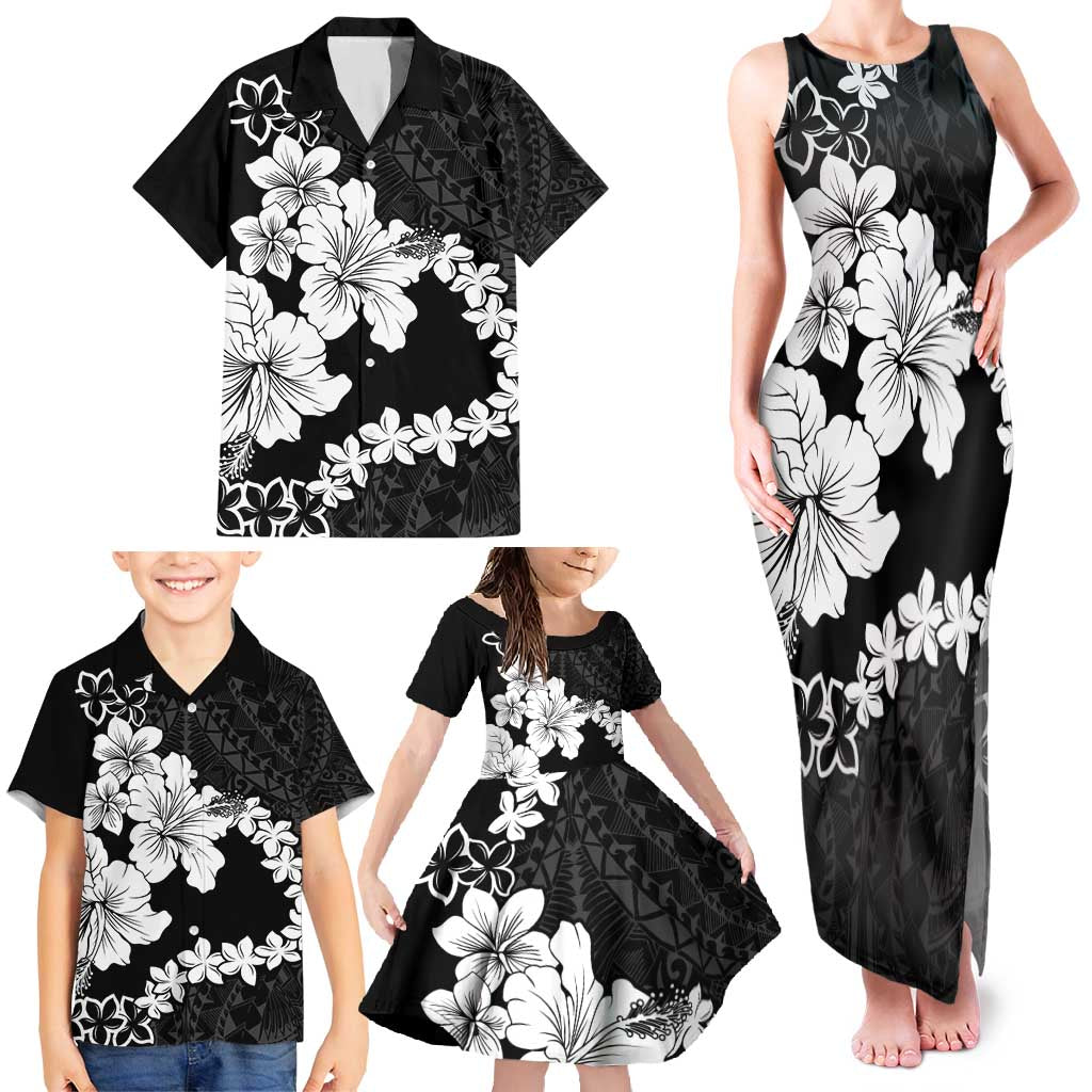 American Samoa Lotu Tamaiti Family Matching Tank Maxi Dress and Hawaiian Shirt White Sunday Plumeria Black Vibe LT9 - Polynesian Pride