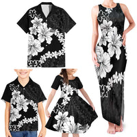 American Samoa Lotu Tamaiti Family Matching Tank Maxi Dress and Hawaiian Shirt White Sunday Plumeria Black Vibe LT9 - Polynesian Pride