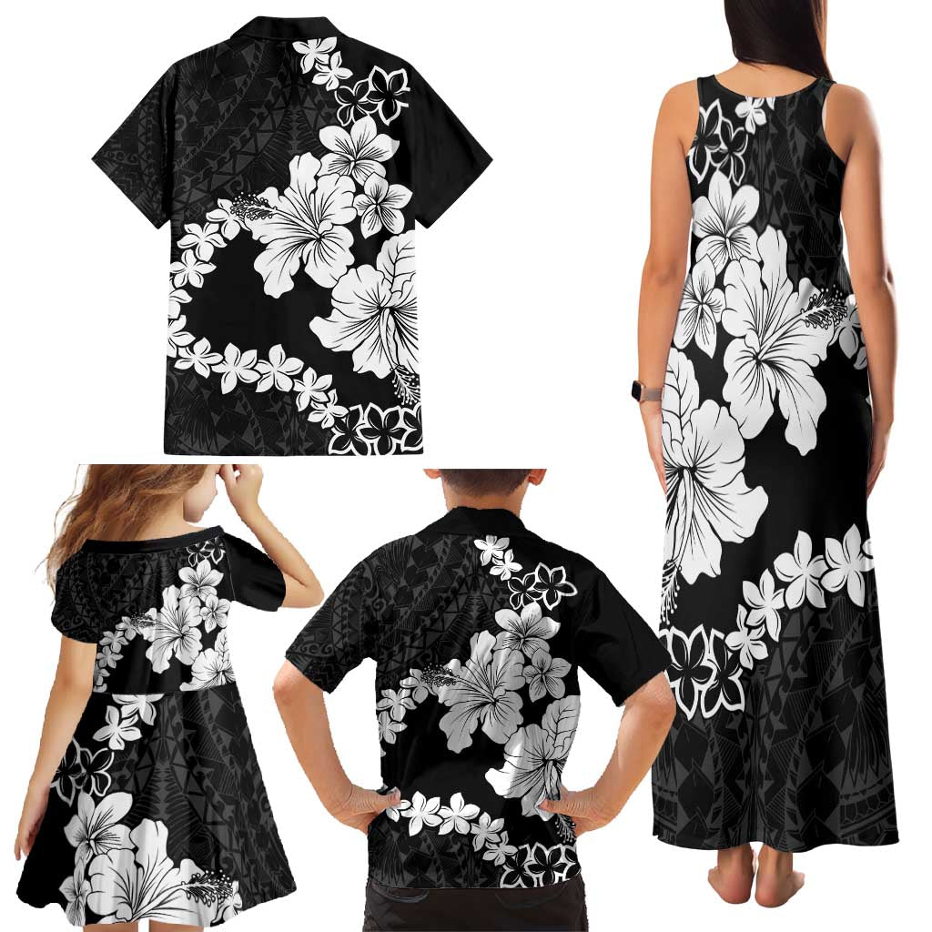 American Samoa Lotu Tamaiti Family Matching Tank Maxi Dress and Hawaiian Shirt White Sunday Plumeria Black Vibe LT9 - Polynesian Pride