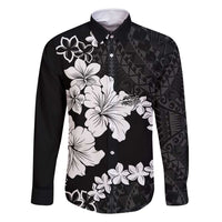 American Samoa Lotu Tamaiti Family Matching Tank Maxi Dress and Hawaiian Shirt White Sunday Plumeria Black Vibe LT9 Dad's Shirt - Long Sleeve Black - Polynesian Pride