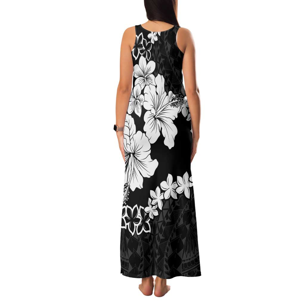 American Samoa Lotu Tamaiti Family Matching Tank Maxi Dress and Hawaiian Shirt White Sunday Plumeria Black Vibe LT9 - Polynesian Pride
