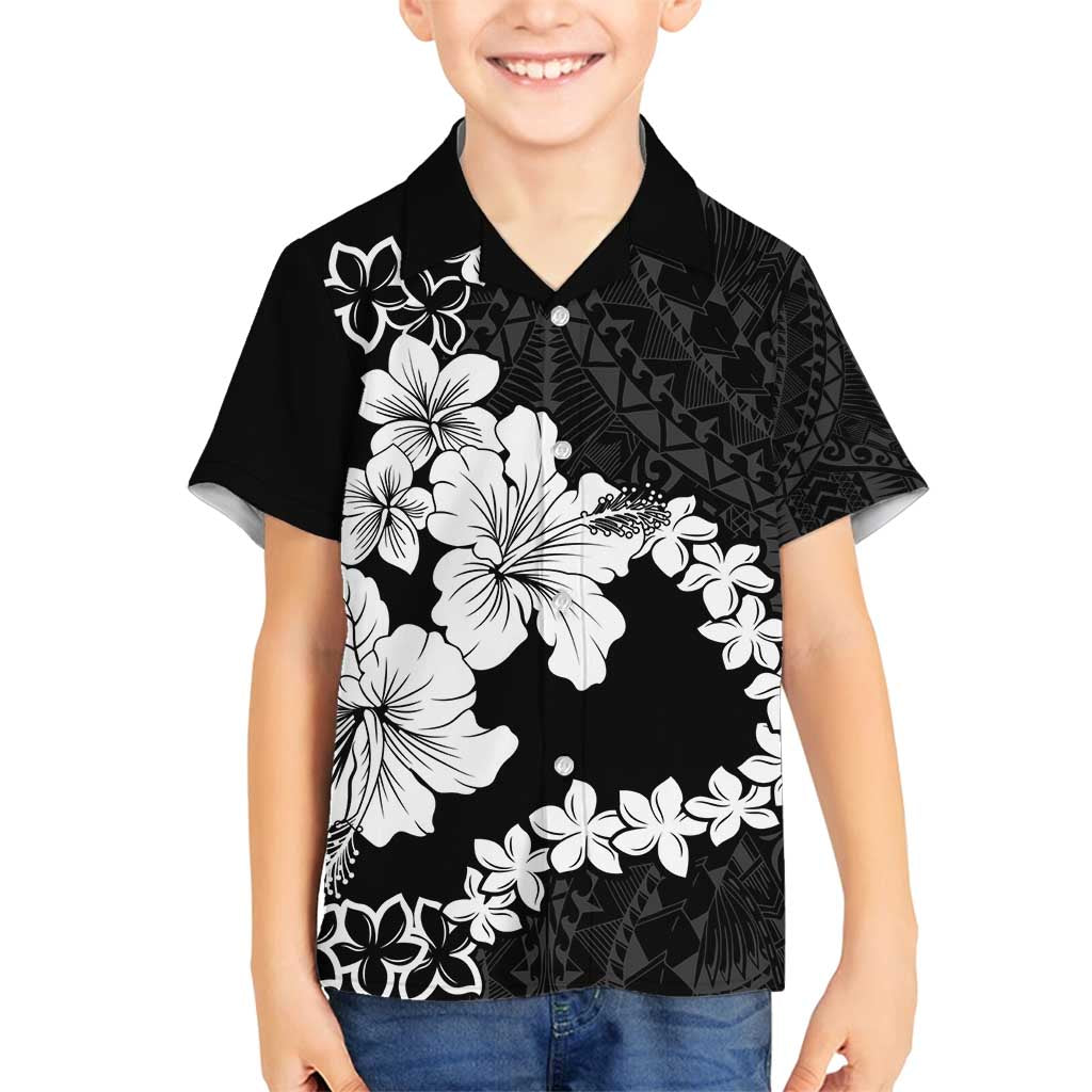 American Samoa Lotu Tamaiti Family Matching Tank Maxi Dress and Hawaiian Shirt White Sunday Plumeria Black Vibe LT9 Son's Shirt Black - Polynesian Pride