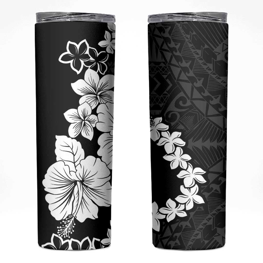 American Samoa Lotu Tamaiti Skinny Tumbler White Sunday Plumeria Black Vibe LT9 Black - Polynesian Pride