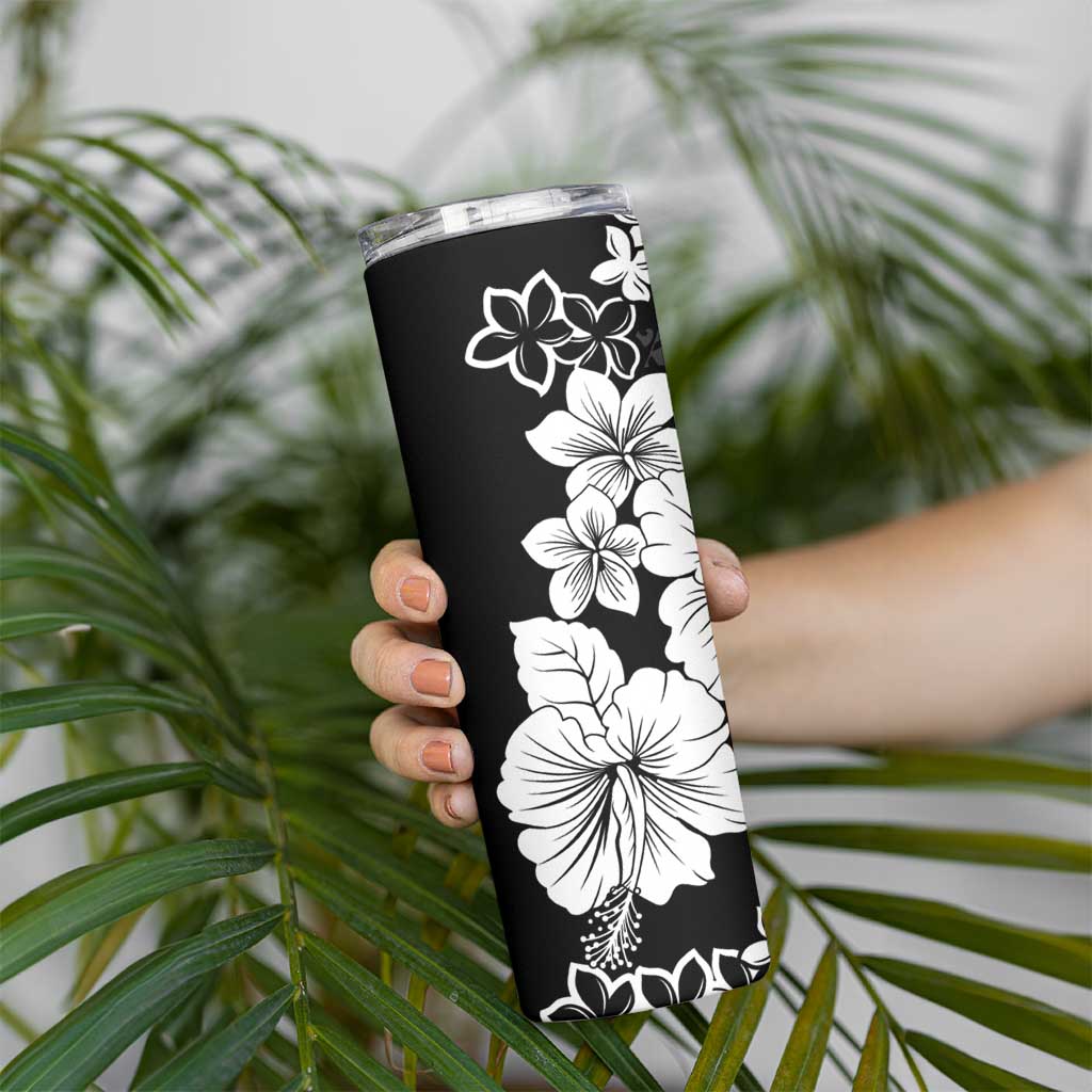 American Samoa Lotu Tamaiti Skinny Tumbler White Sunday Plumeria Black Vibe LT9 - Polynesian Pride