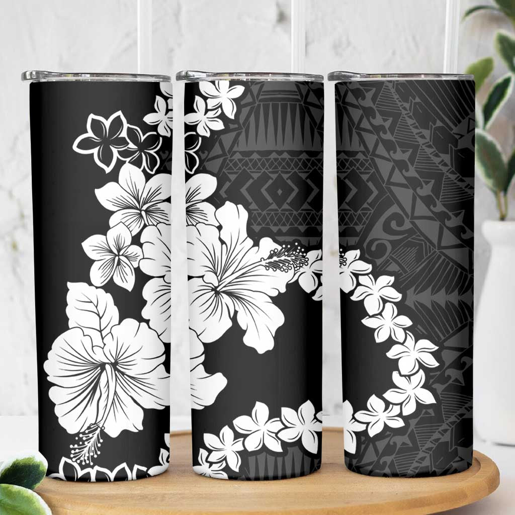 American Samoa Lotu Tamaiti Skinny Tumbler White Sunday Plumeria Black Vibe LT9 - Polynesian Pride