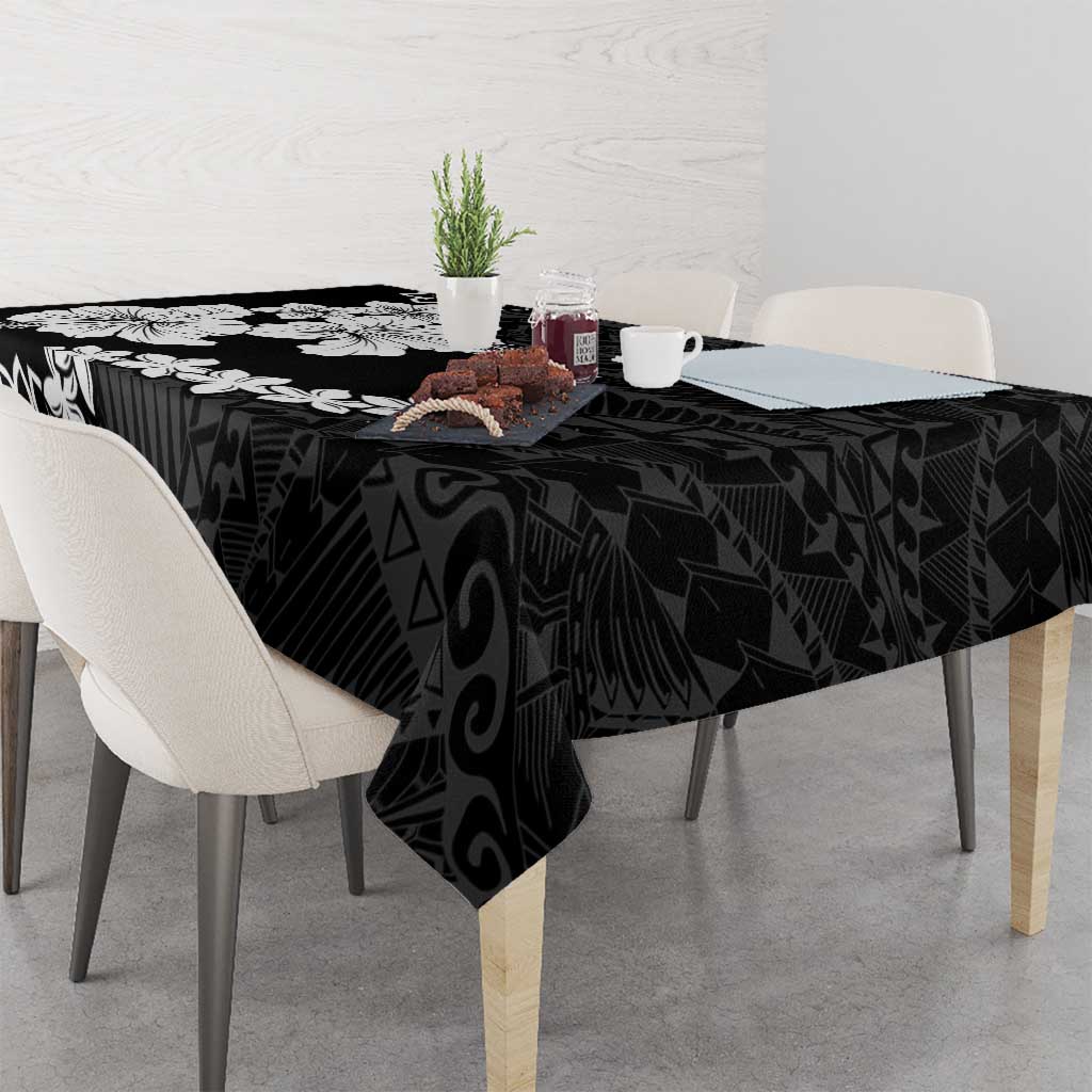 American Samoa Lotu Tamaiti Tablecloth White Sunday Plumeria Black Vibe LT9 - Polynesian Pride