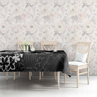 American Samoa Lotu Tamaiti Tablecloth White Sunday Plumeria Black Vibe LT9 - Polynesian Pride