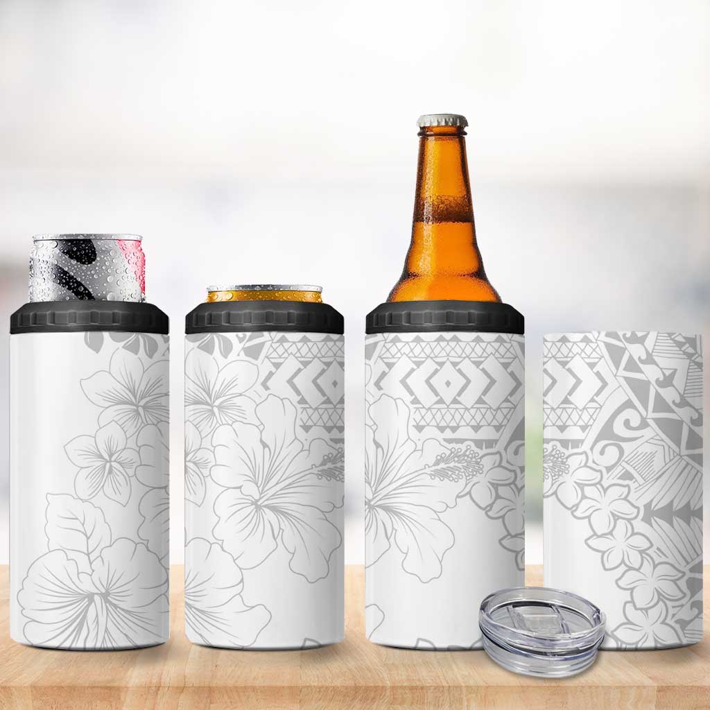 American Samoa Lotu Tamaiti 4 in 1 Can Cooler Tumbler White Sunday Plumeria White Vibe