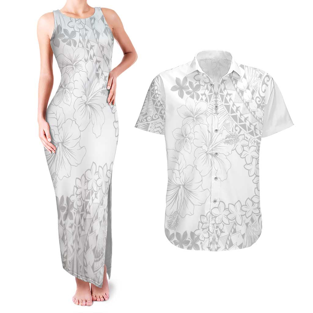 American Samoa Lotu Tamaiti Couples Matching Tank Maxi Dress and Hawaiian Shirt White Sunday Plumeria White Vibe LT9 White - Polynesian Pride