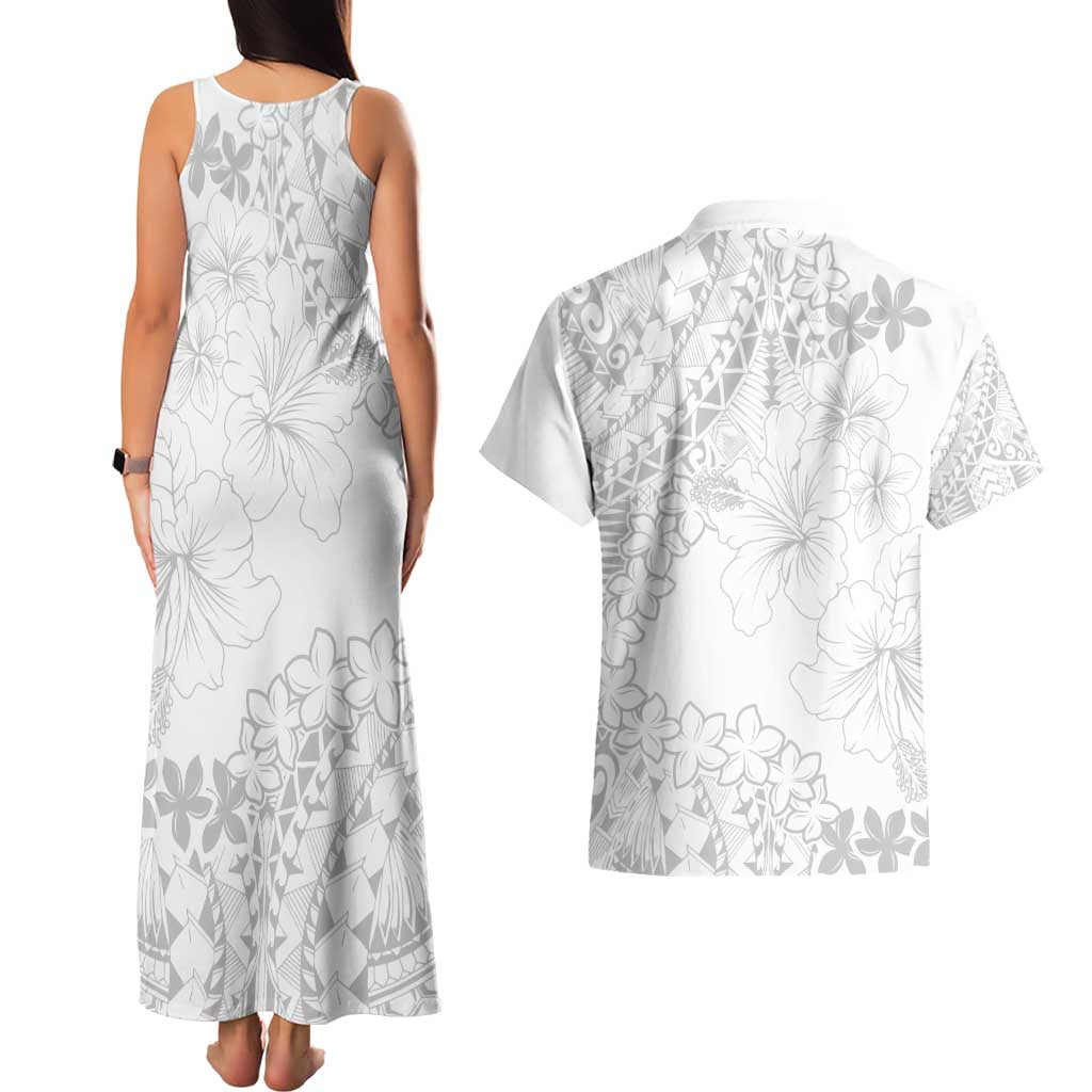 American Samoa Lotu Tamaiti Couples Matching Tank Maxi Dress and Hawaiian Shirt White Sunday Plumeria White Vibe LT9 - Polynesian Pride
