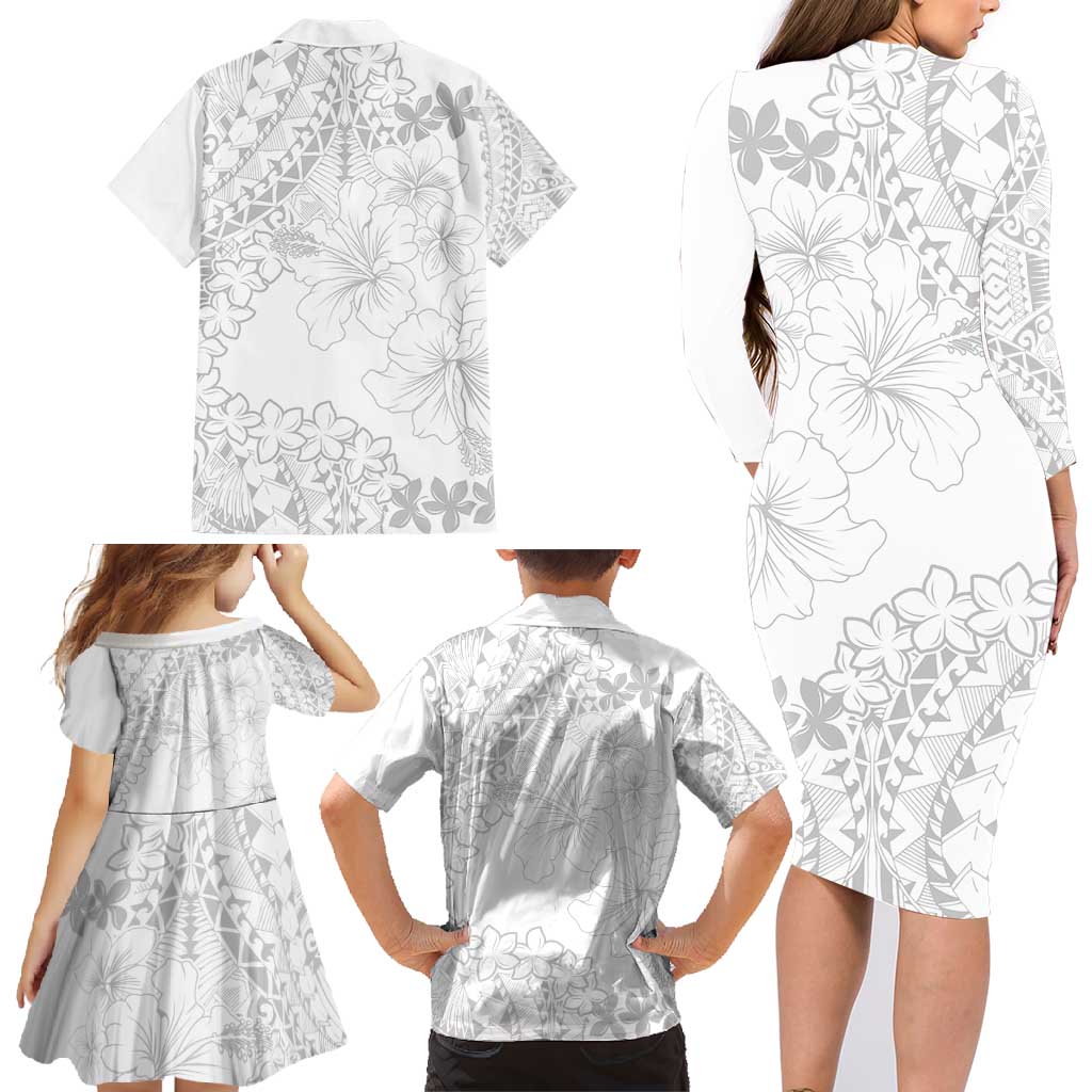 American Samoa Lotu Tamaiti Family Matching Long Sleeve Bodycon Dress and Hawaiian Shirt White Sunday Plumeria White Vibe LT9 - Polynesian Pride