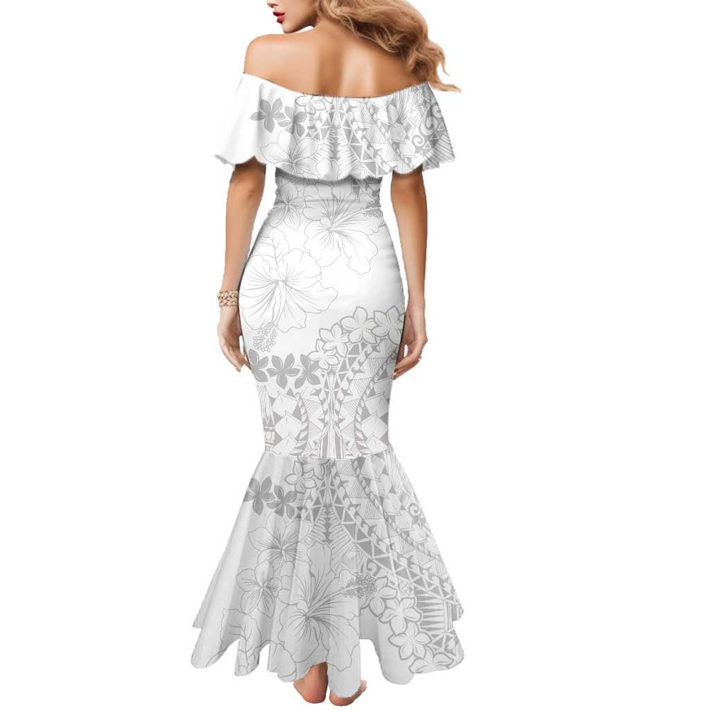 American Samoa Lotu Tamaiti Family Matching Mermaid Dress and Hawaiian Shirt White Sunday Plumeria White Vibe LT9 - Polynesian Pride