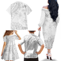 American Samoa Lotu Tamaiti Family Matching Off The Shoulder Long Sleeve Dress and Hawaiian Shirt White Sunday Plumeria White Vibe LT9 - Polynesian Pride