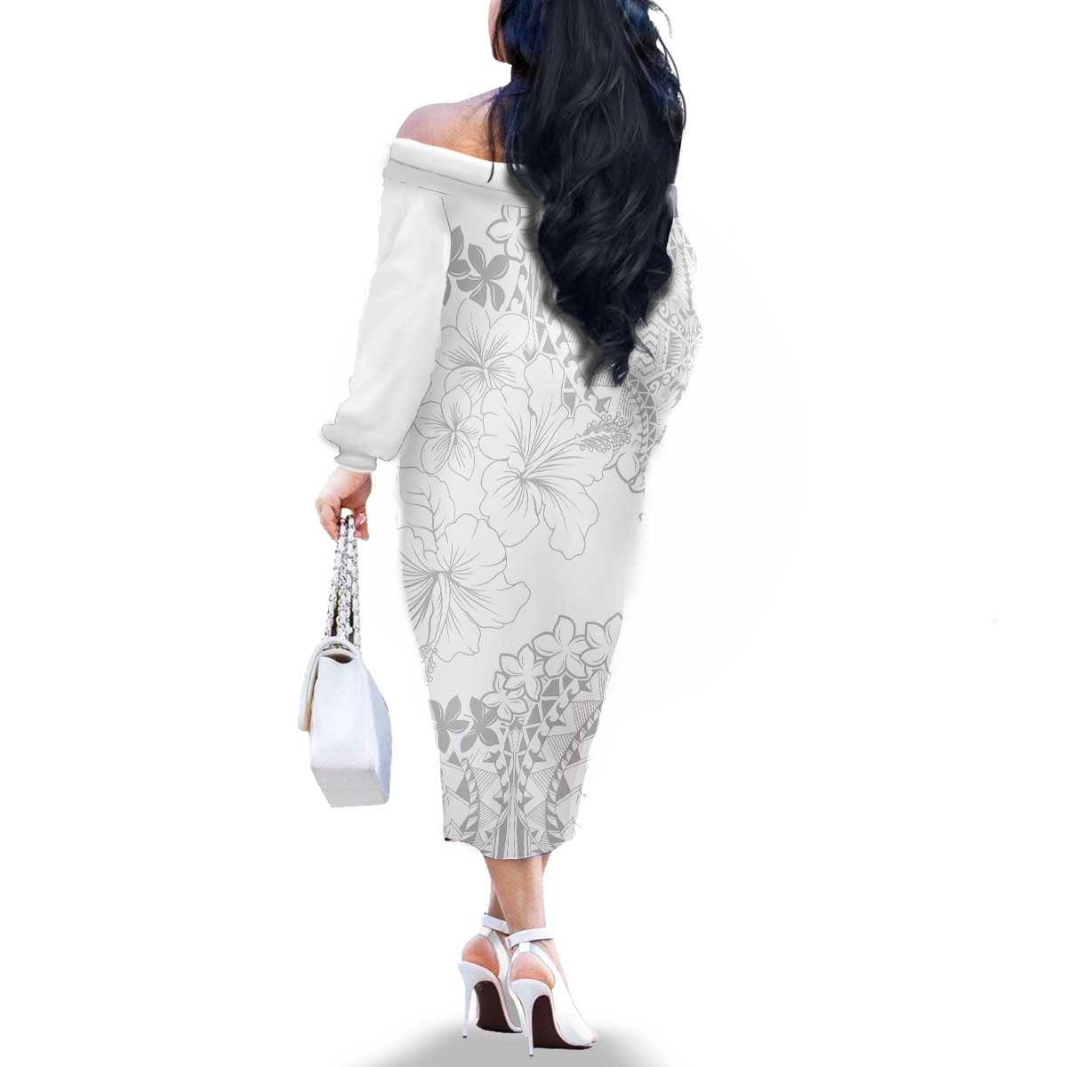 American Samoa Lotu Tamaiti Family Matching Off The Shoulder Long Sleeve Dress and Hawaiian Shirt White Sunday Plumeria White Vibe LT9 - Polynesian Pride