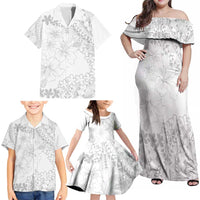 American Samoa Lotu Tamaiti Family Matching Off Shoulder Maxi Dress and Hawaiian Shirt White Sunday Plumeria White Vibe LT9 - Polynesian Pride