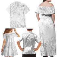 American Samoa Lotu Tamaiti Family Matching Off Shoulder Maxi Dress and Hawaiian Shirt White Sunday Plumeria White Vibe LT9 - Polynesian Pride