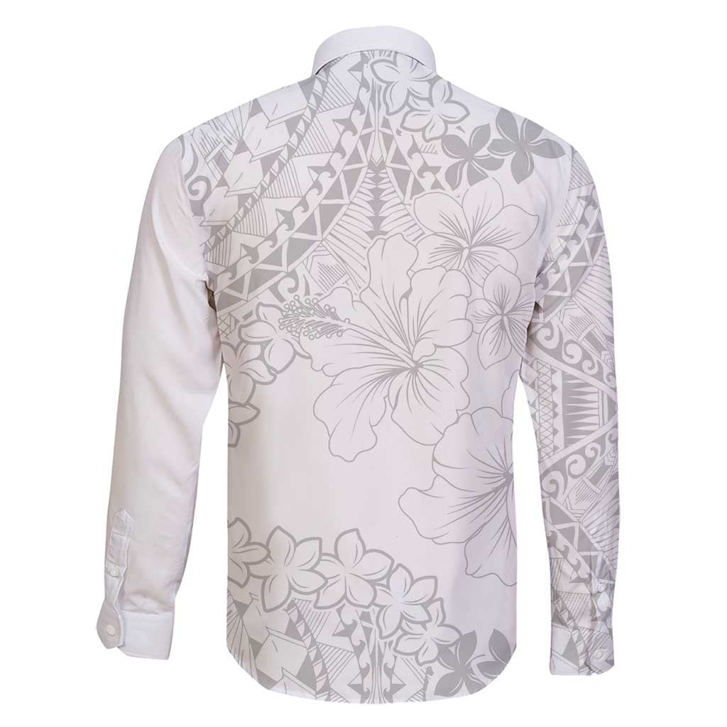 American Samoa Lotu Tamaiti Family Matching Off Shoulder Maxi Dress and Hawaiian Shirt White Sunday Plumeria White Vibe LT9 - Polynesian Pride