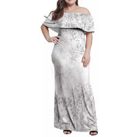 American Samoa Lotu Tamaiti Family Matching Off Shoulder Maxi Dress and Hawaiian Shirt White Sunday Plumeria White Vibe LT9 Mom's Dress White - Polynesian Pride