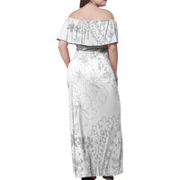 American Samoa Lotu Tamaiti Family Matching Off Shoulder Maxi Dress and Hawaiian Shirt White Sunday Plumeria White Vibe LT9 - Polynesian Pride