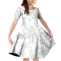 American Samoa Lotu Tamaiti Family Matching Off Shoulder Short Dress and Hawaiian Shirt White Sunday Plumeria White Vibe LT9 Daughter's Dress White - Polynesian Pride