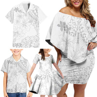 American Samoa Lotu Tamaiti Family Matching Off Shoulder Short Dress and Hawaiian Shirt White Sunday Plumeria White Vibe LT9 - Polynesian Pride
