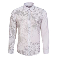 American Samoa Lotu Tamaiti Family Matching Off Shoulder Short Dress and Hawaiian Shirt White Sunday Plumeria White Vibe LT9 Dad's Shirt - Long Sleeve White - Polynesian Pride