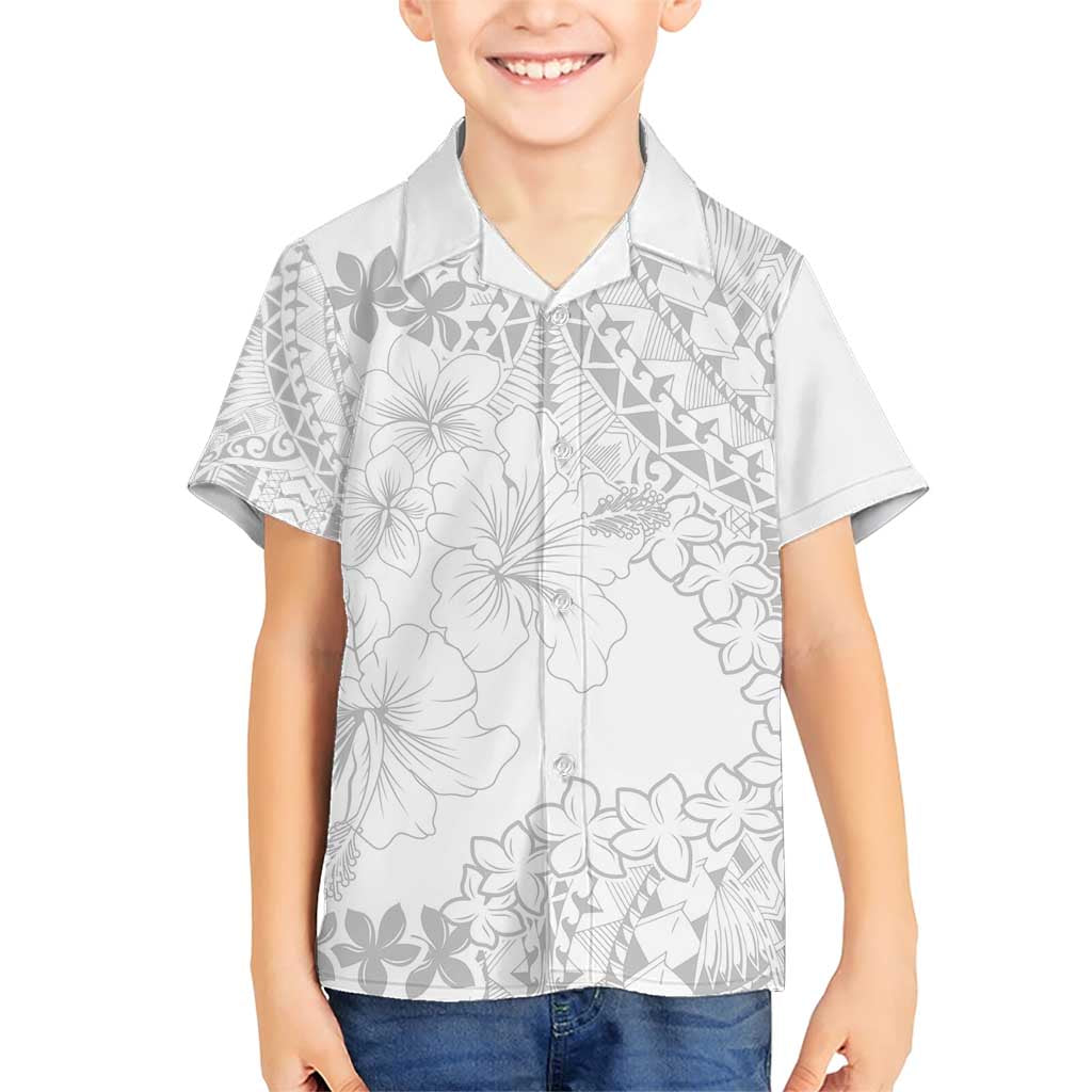 American Samoa Lotu Tamaiti Family Matching Short Sleeve Bodycon Dress and Hawaiian Shirt White Sunday Plumeria White Vibe LT9 Son's Shirt White - Polynesian Pride