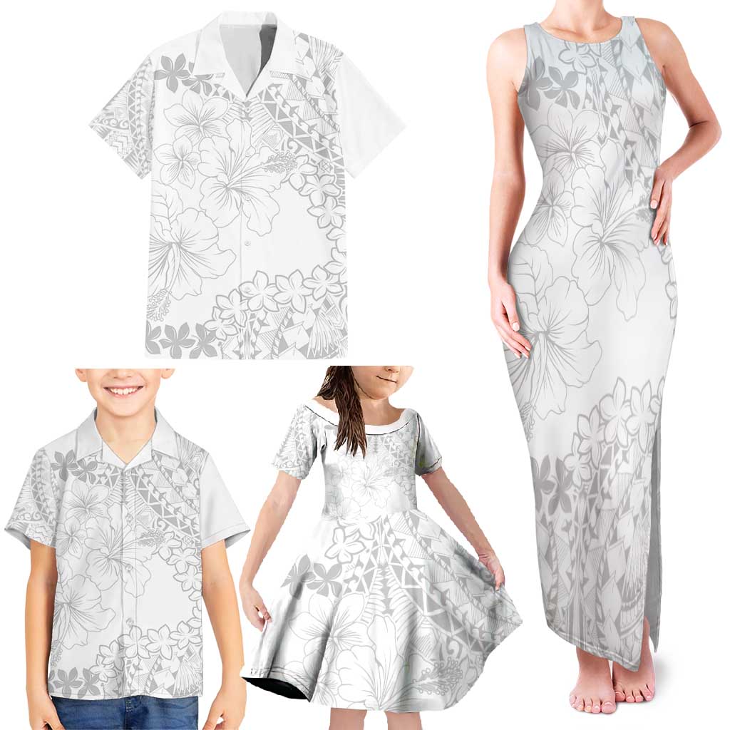 American Samoa Lotu Tamaiti Family Matching Tank Maxi Dress and Hawaiian Shirt White Sunday Plumeria White Vibe LT9 - Polynesian Pride