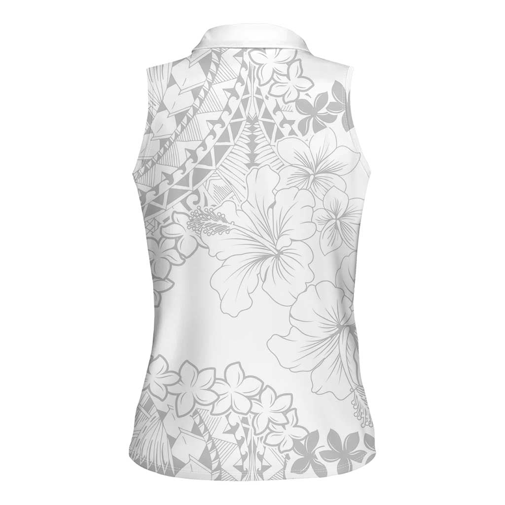 American Samoa Lotu Tamaiti Women Sleeveless Polo Shirt White Sunday Plumeria White Vibe LT9 - Polynesian Pride