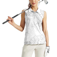 American Samoa Lotu Tamaiti Women Sleeveless Polo Shirt White Sunday Plumeria White Vibe LT9 - Polynesian Pride