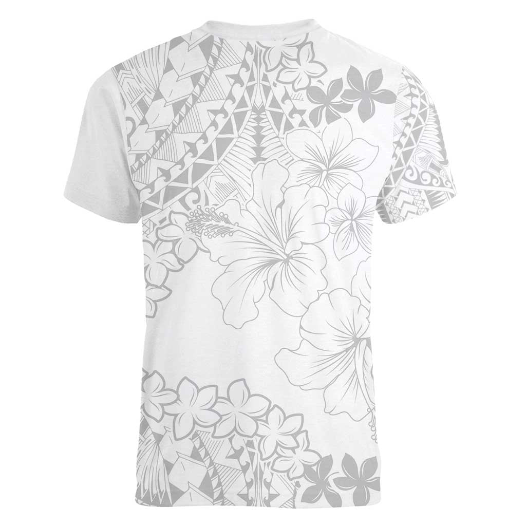 American Samoa Lotu Tamaiti Women V-Neck T-Shirt White Sunday Plumeria White Vibe LT9 - Polynesian Pride