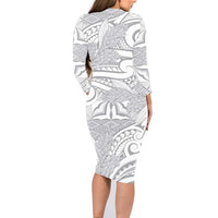 Lotu Tamaiti Samoa Siapo Family Matching Long Sleeve Bodycon Dress and Hawaiian Shirt White Sunday With Teuila Torch Ginger LT9 - Polynesian Pride