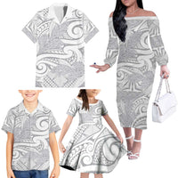 Lotu Tamaiti Samoa Siapo Family Matching Off The Shoulder Long Sleeve Dress and Hawaiian Shirt White Sunday With Teuila Torch Ginger LT9 - Polynesian Pride