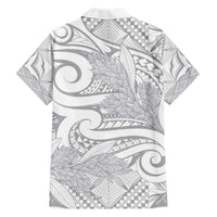 Lotu Tamaiti Samoa Siapo Family Matching Off The Shoulder Long Sleeve Dress and Hawaiian Shirt White Sunday With Teuila Torch Ginger LT9 - Polynesian Pride