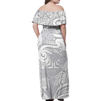Lotu Tamaiti Samoa Siapo Family Matching Off Shoulder Maxi Dress and Hawaiian Shirt White Sunday With Teuila Torch Ginger LT9 - Polynesian Pride