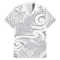 Lotu Tamaiti Samoa Siapo Family Matching Off Shoulder Short Dress and Hawaiian Shirt White Sunday With Teuila Torch Ginger LT9 Dad's Shirt - Short Sleeve White - Polynesian Pride
