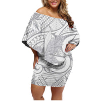 Lotu Tamaiti Samoa Siapo Family Matching Off Shoulder Short Dress and Hawaiian Shirt White Sunday With Teuila Torch Ginger LT9 Mom's Dress White - Polynesian Pride